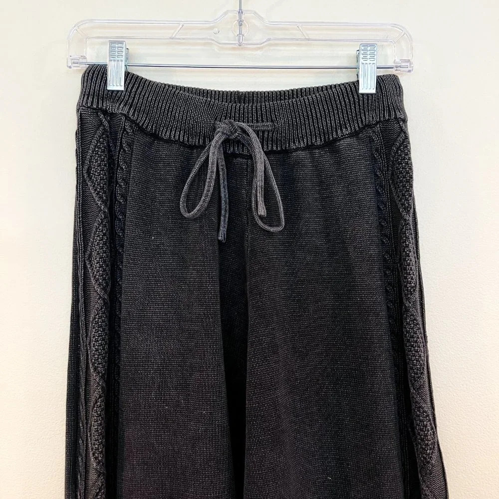 BACIO Gray Drawstring Side Cable Knit Baggy Leg Designer Sweatpants Joggers L - Picture 4 of 7